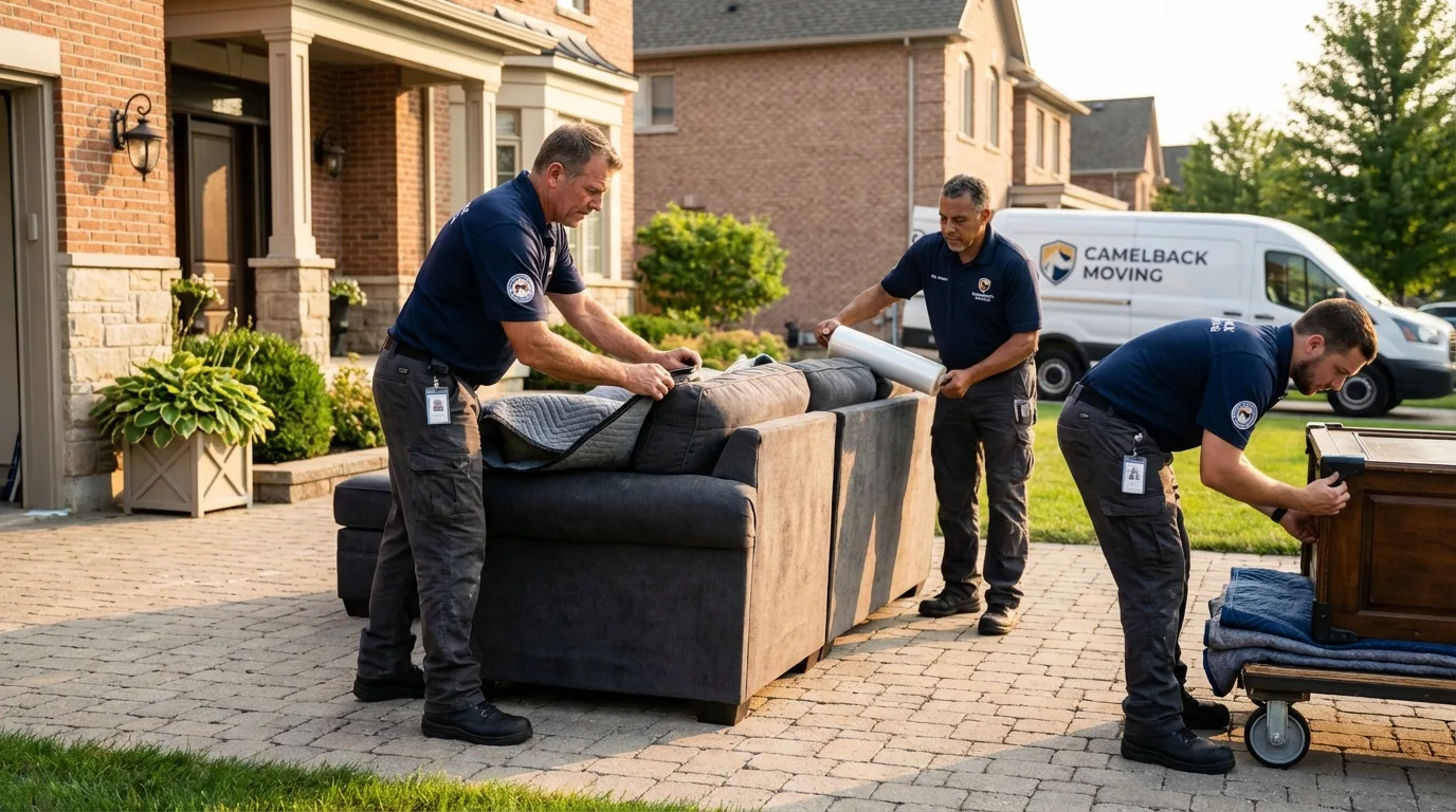 Large estate moving crew wrapping furniture in Fiskdale, MA